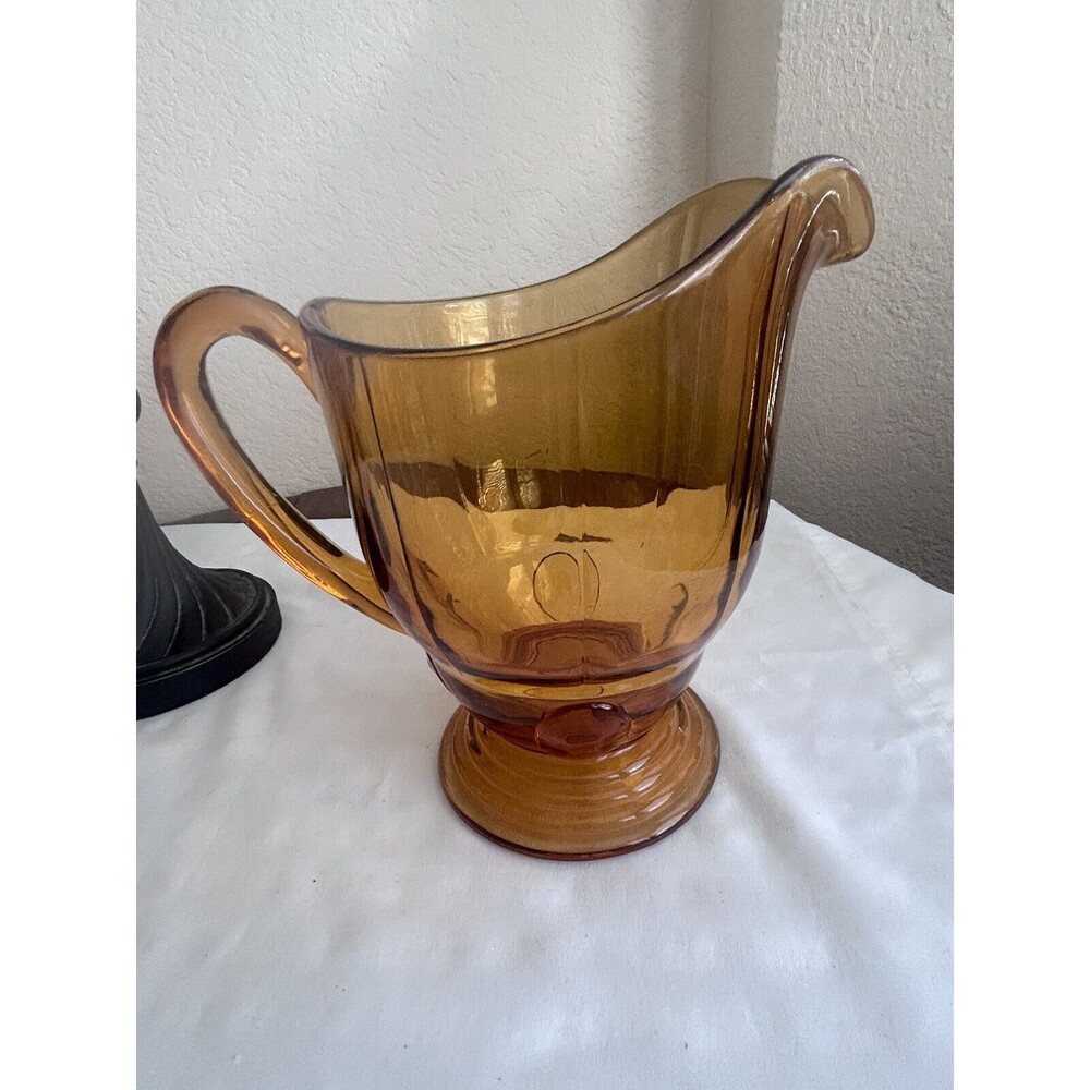 New Martinsville/Viking Amber Moondrops 50 Oz. Large Pitcher with Lip Vintage